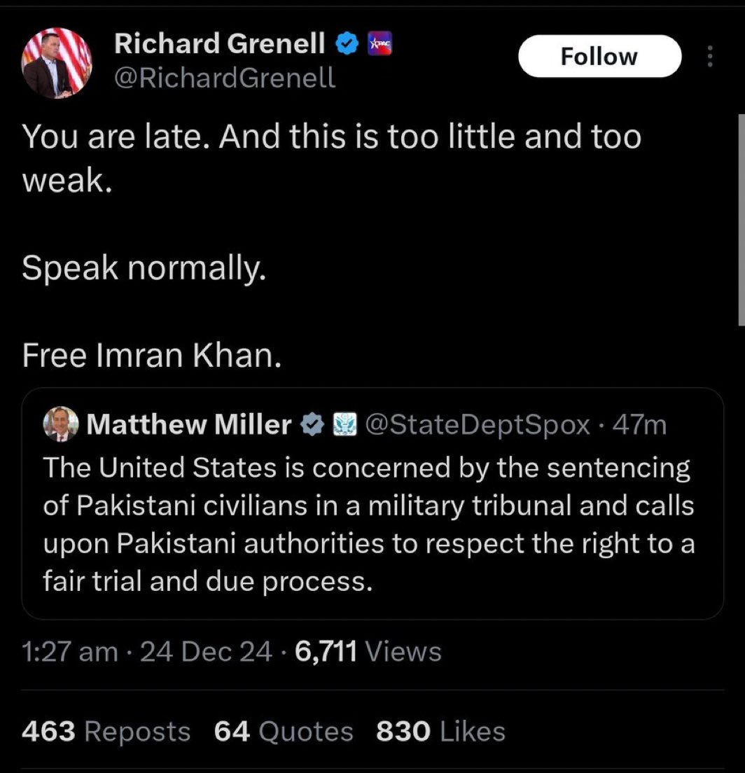 پالستانی اسٹیبلشمنٹ کے لیے بڑی مشکلات کھڑی ہو رہی ہیں۔  آنیوالی ٹرمپ حکومت کے تیور بالکل واضح ہیں۔ کیا پاکستان کی  ننھی منی اسٹیبلشمنٹ اپنے چھوٹےموٹے ذاتی فائدوں کے لیے طاقتور امریکی رجیم سے ٹکر لے پائے گی؟ ملک کے اندر پر امن سیاسی جماعت سے ٹکراؤ اور اس عالمی سطح کے تصادم میں