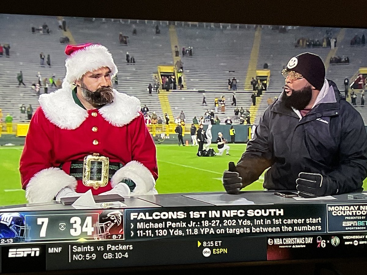 Gotta love him … just sitting there on #espn Monday Night Countdown like it’s a normal every day outfit 🎅 #SantaKelce