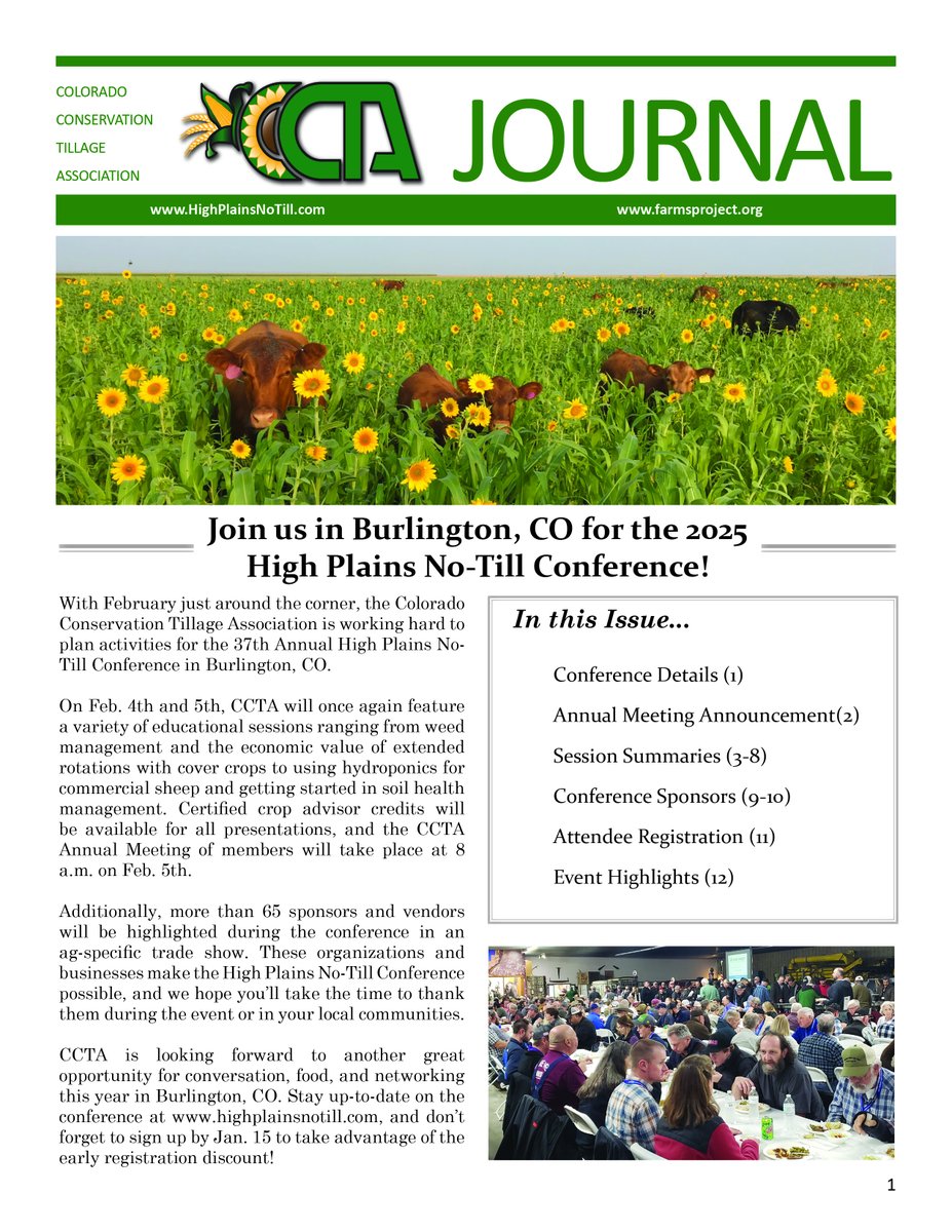 The latest CCTA Journal with session descriptions for the 2025 High Plains No-Till Conference is now available!

Check it out and sign up online at highplainsnotill.com