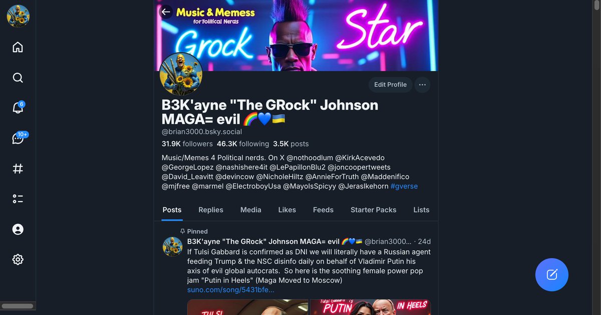 B3K'ayne "The GRock" Johnson MAGA= evil ๐๐๐บ๐ฆ (@brian_3000) on Twitter photo FYI now just shy of one month on Bkuesky and have 32,000 followers. It's amazing what kind of engagement/growth you can have when people actually SEE your posts and there aren't weird ratios designed to stifle your growth/reach. Come JOIN us! FYI now just shy of one month on Bkuesky and have 32,000 followers. It's amazing what kind of engagement/growth you can have when people actually SEE your posts and there aren't weird ratios designed to stifle your growth/reach. Come JOIN us!