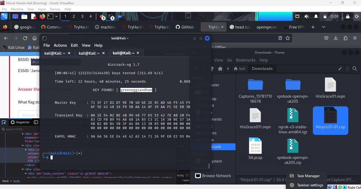 Cyber_Sam01's tweet photo. The highlight of that week was a practical session in the Wifi Hacking 101 room on TryHackMe, where we applied the theoretical knowledge we gained. We cracked the password in an attached capture provided. It was an exciting and informative week, full of hands-on learning. https://t.co/xZ0PrOUqdy