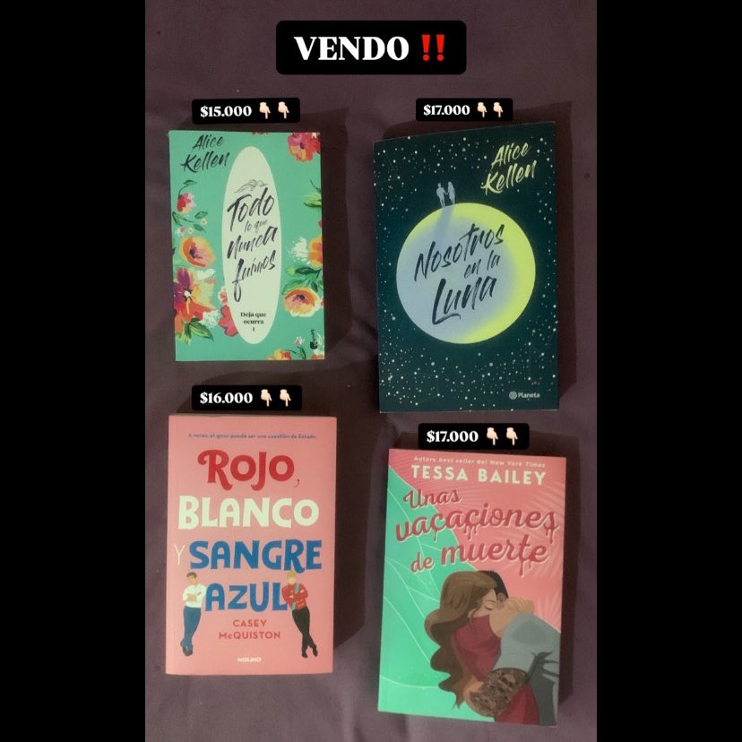 holaaa, estoy juntando plata para el lollapalooza asiq estoy vendiendo estos cuatro libros (dos son usados) cualquier consulta me pueden hablar al dm les agradecería muchísimo si me dan rt me ayudarían un montón 🫶🏻🩷