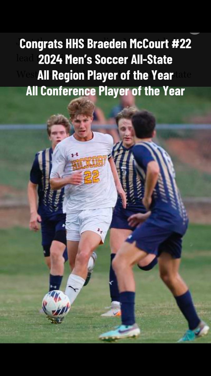 Congrats #BraedenMcCourt @hickoryhighsoccer Junior! 2024 NC Men’s Soccer All State, All Region Player of the Year, All Conference Player of the Year! <a href="/NCHSAA/">NCHSAA</a> <a href="/TornadoTimes/">Tornado Times</a> <a href="/HickoryAD/">HHS AD</a> <a href="/hickoryschools/">Hickory City Schools</a> <a href="/Hickoryrecord/">Hickory Daily Record</a> <a href="/ClemsonMSoccer/">Clemson Men's Soccer</a> #HHS