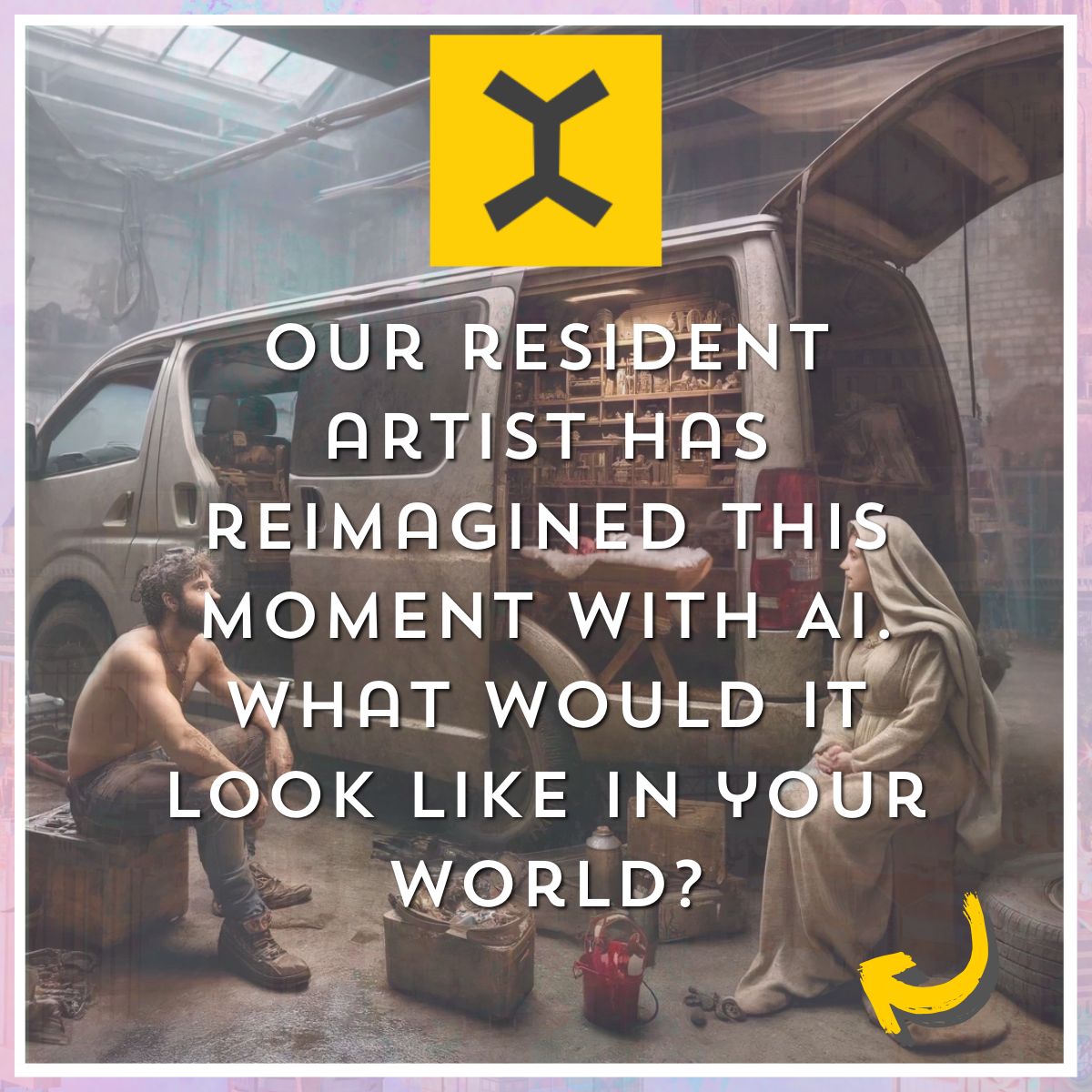 SurrenderCo's tweet image. Jesus’ birth was messy, inconvenient, and world-changing. Two vulnerable people, living in poverty, traveling through occupied territory—their lives turned upside down.
Our resident artist Daniel used AI to reimagine this moment in a modern context. What would it look like today?