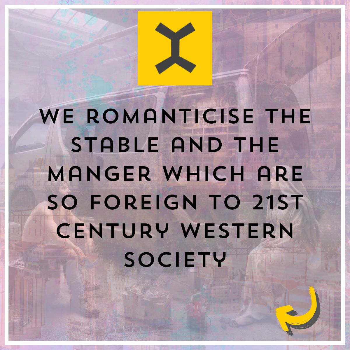 SurrenderCo's tweet image. Jesus’ birth was messy, inconvenient, and world-changing. Two vulnerable people, living in poverty, traveling through occupied territory—their lives turned upside down.
Our resident artist Daniel used AI to reimagine this moment in a modern context. What would it look like today?