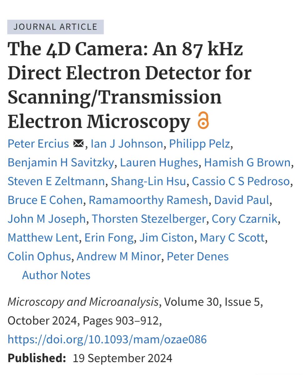 In case you missed it, LBNL researchers developed a new '4D` STEM detector with 576x576 pixels and 87,000 Hz speed! It captures data at 480 Gbit/s, enabling increasingly complex electron diffraction studies. We're gonna need a bigger hard drive.
ow.ly/8gvX50UwjNr
