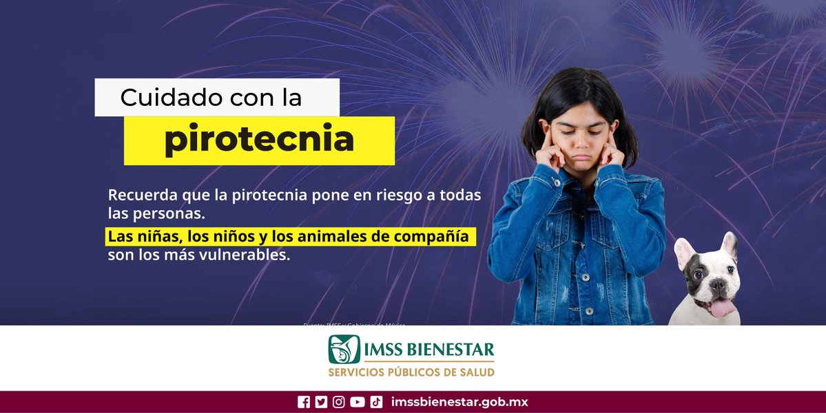 IMSS_Bienestar's tweet photo. ¡Es momento de concientizar! 🎇 

¡La pirotecnia puede ser peligrosa, para todas y todos! En especial para niñas y niños, e incluso nuestros animales de compañía 🔥👶🐾 https://t.co/zw9qQy1n7X