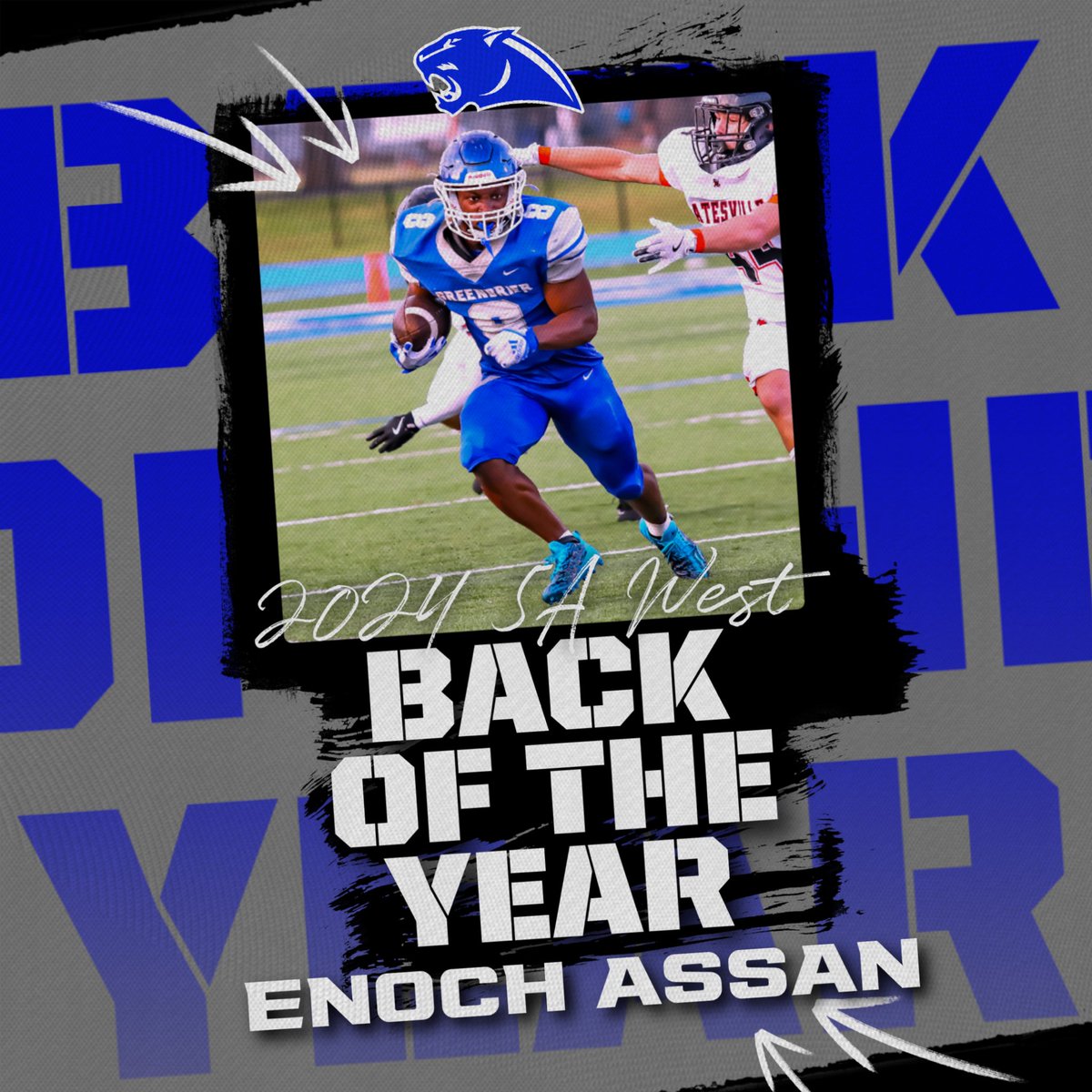 Congratulations to JR RB Enoch Assan for earning 2024 5A West Back of the Year!