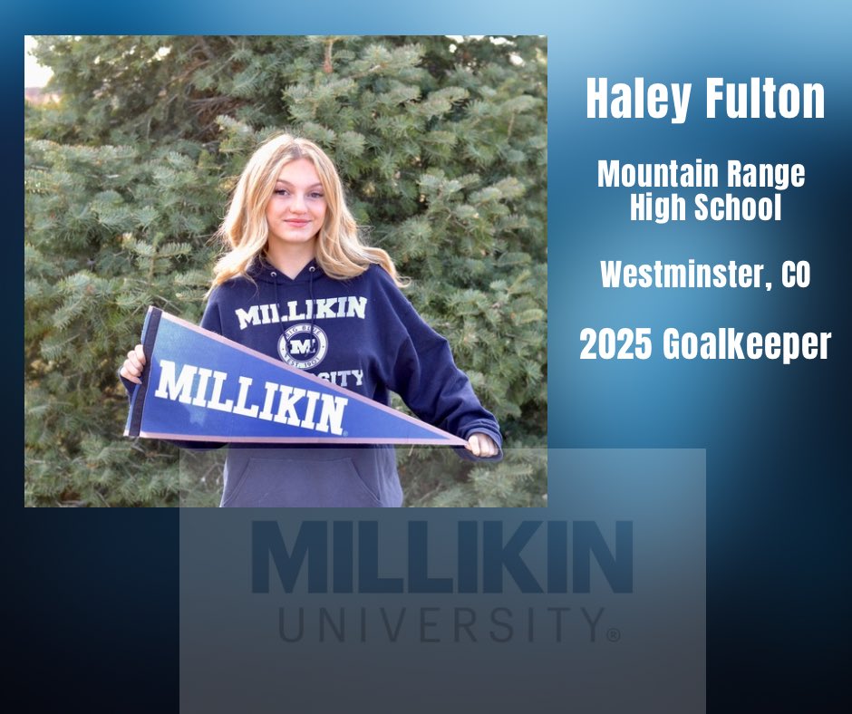 HaleyFultonGK25's tweet photo. I am extremely thrilled and humbled to announce my verbal commitment to continue my academic and athletic career at Millikin University. I want to thank my family, friends, coaches, and teammates for all of their support over the years. I also want to think Coach Ian Doherty and Coach Nathan Phillips for giving me this opportunity! Go Big Blue!

#MillikinUniversity #BigBlueSoccer #Commited @idoherty_muws @natergator21