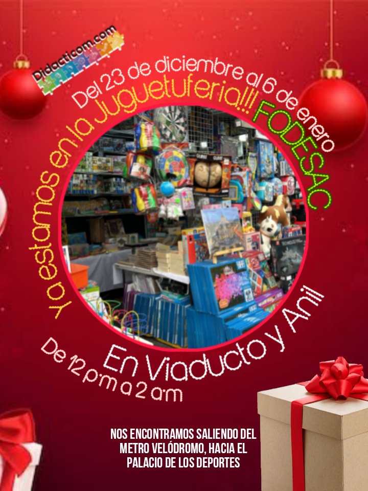 wwwdidacticom's tweet photo. ¡Ya estamos en la JUGUETIFERIA!
Del 23 de diciembre al 6 de enero, te esperamos en la juguetiferia FODESAC (Viaducto y Añil; saliendo del metro Velódromo, hacia el Palacio de los deportes https://t.co/GSCAT1YPjx ). Todos los días de 12 pm a 2 am en el stand 72.
¡Te esperamos! https://t.co/q5Wa3c0b1z