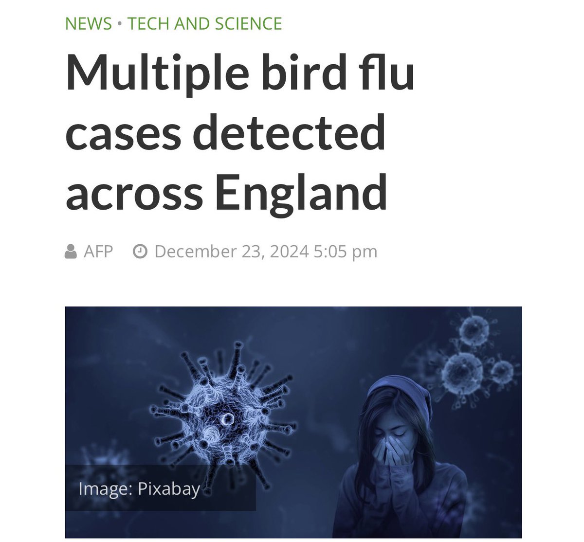 toobaffled's tweet photo. Bird farms across England’s eastern coast had to enforce preventative bird flu measures starting Monday after a spate of cases were detected in the latest outbreak of the virus.

UK’s Department for Environment, Food and Rural Affairs (DEFRA) said “further” cases of bird flu were detected in Norfolk, east England and East Riding of Yorkshire, northeast England in the last week.

https://t.co/B5ldxWZ4ax