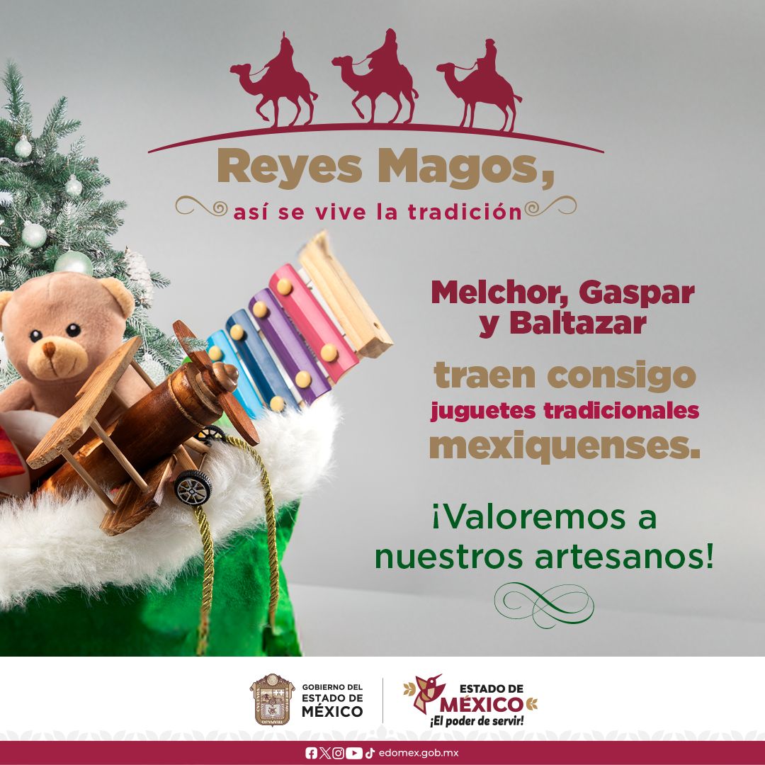 ContraloriaGEM's tweet photo. ¡Feliz #DíaDeReyes! Deseamos que la magia de este día traiga consigo felicidad e ilusión a las niñas y niños mexiquenses. Recuerda que nuestros artesanos mexiquenses contribuyen en este día con juguetes tradicionales. #ElPoderDeServir https://t.co/PqIWhIPm0e