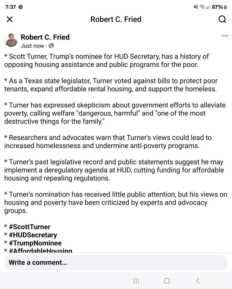 RobertCFried's tweet image. * #ScottTurner
* #HUDSecretary
* #TrumpNominee
* #AffordableHousing
* #Poverty
* #Homelessness
* #WelfareReform
* #Deregulation
* #ConservativePolitics
* #HousingJustice
* #SocialPolicy