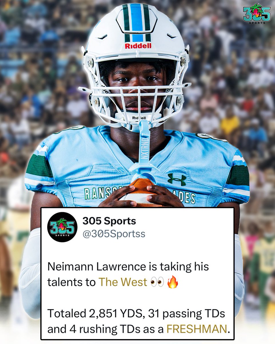305Sportss's tweet image. Neimann Lawrence is transferring to Miami Northwestern, he tells us.🤩🚨 @NEIMANLAWRENCE1 @mnw_fb @coach_h2o 

2028 QB is joining the state-champion Bulls after a STATEMENT freshman season.