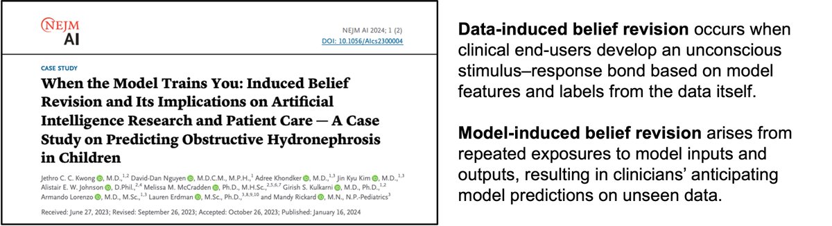 Armando J. Lorenzo (@armandojlorenzo) on Twitter photo Our AI team reported on belief revision in <a href="/NEJM_AI/">NEJM AI</a>, where we found that developing and using AI models in hydronephrosis could influence clinical decision-making. <a href="/jethro_kwong/">Jethro Kwong</a> <a href="/DavidDan_Ngn/">David-Dan Nguyen</a> <a href="/laudakris/">Lauren Erdman</a> <a href="/MandyRickardNP/">Mandy</a>
ai.nejm.org/doi/full/10.10… Our AI team reported on belief revision in <a href="/NEJM_AI/">NEJM AI</a>, where we found that developing and using AI models in hydronephrosis could influence clinical decision-making. <a href="/jethro_kwong/">Jethro Kwong</a> <a href="/DavidDan_Ngn/">David-Dan Nguyen</a> <a href="/laudakris/">Lauren Erdman</a> <a href="/MandyRickardNP/">Mandy</a>
ai.nejm.org/doi/full/10.10…