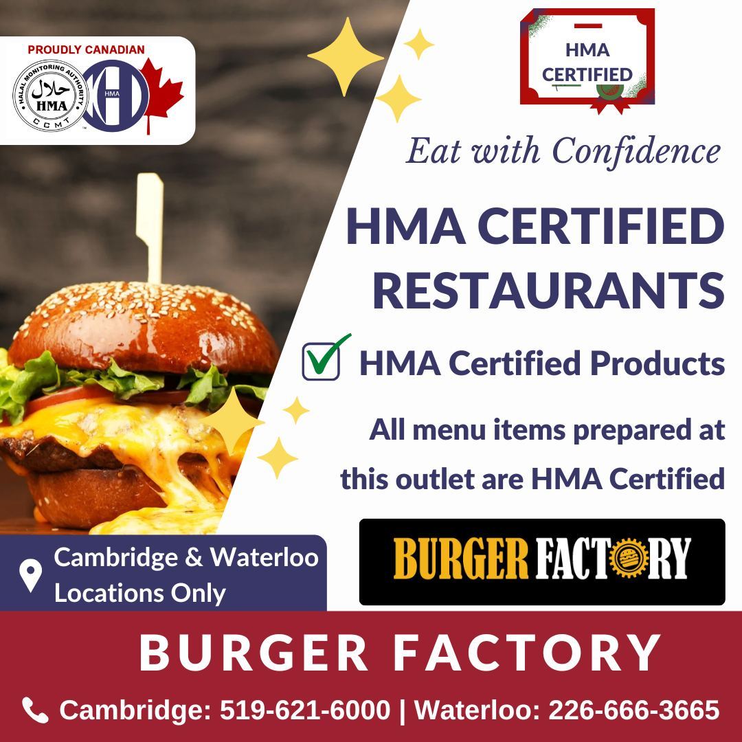 HMA_Canada's tweet photo. πNewly Certified HMA Restaurant: Burger Factory
πCambridge & Waterloo Locations Only
β Cambridge: 519-621-6000 | Waterloo: 226-666-3665
.
.
.
#HmaCanada #halal #halalcanada #halalgta #canadianmuslims #halalgta #hmacanada #h#HalalCertification #canadianmuslims #halalgta https://t.co/Hv22HD9If5