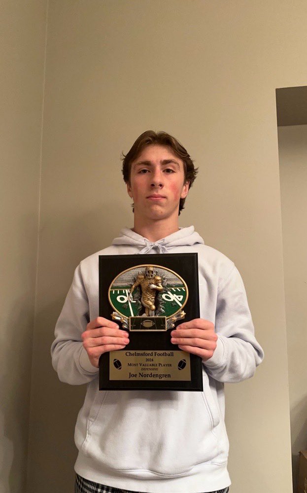 ChelmsfordFb's tweet photo. 2024 Post-Season Award Winner: Joey Nordengren ‘26

• Defensive Team MVP
• 1st Team All-Conference

#chelmsfordpride #bigcats #futureisbright https://t.co/JYUYdRyNFz