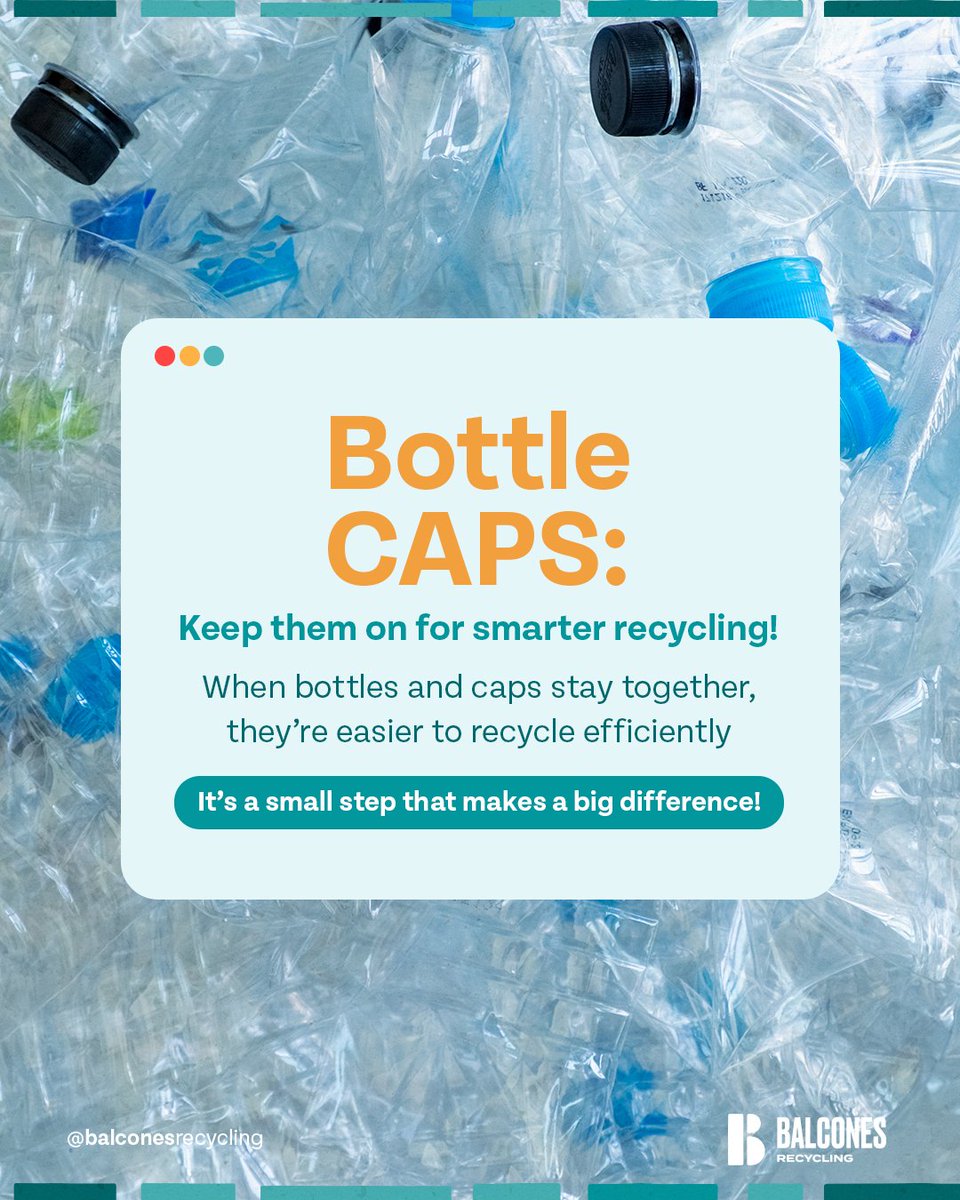 ♻️Did you know keeping bottle caps on helps recyclables get processed more efficiently?

When bottles and caps are recycled together, they’re easier to manage and turn into new materials. Keep it simple. Keep the cap on.