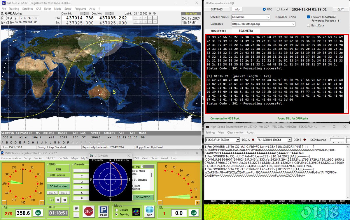 Day_Tripper0's tweet photo. #GRBAlpha path at 2024-12-24 01:18z over Omihachiman Japan. 9600bd / 70cm / HS SoundModem v.0.27
3 telemetry packet forwarded to
@SatNOGS
DB. #hamradio #hamr #amsat #hczsatlog https://t.co/yjIF9NSIJm