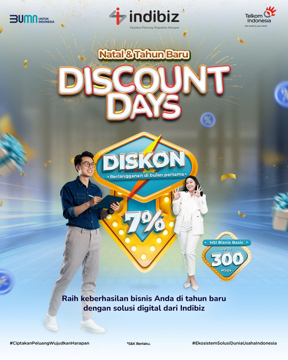 Indibiz_jtdiy's tweet photo. Dapatkan diskon 7% berlangganan di bulan pertama Paket HSI B2B Unlimited dari Indibiz Up To 300 Mbps!

Periode Promo hingga 5 Januari 2025🚀🥳

Informasi lebih lanjut kunjungi https://t.co/lsLYhbyYn9 atau hubungi 08112680147

#Indibiz #Indibizjtd #PromoNatal #PromoTahunBaru https://t.co/EcwOWta5mp