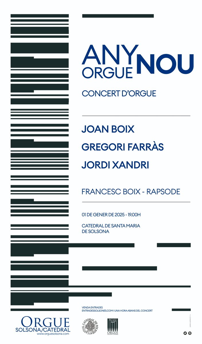 “Any Nou, Orgue Nou”. Ja podeu comprar les entrades del concert que hem preparat per celebrar l'entrada del nou any. Serà el pròxim dimecres dia 1 de gener a les 19h a la Catedral de #Solsona #orguesolsona #orgue. Us hi esperem!