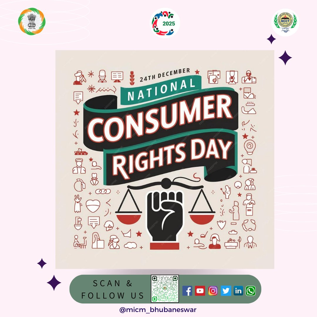 MicmBbsrmedia's tweet photo. Empowering consumers and protecting rights! Let’s celebrate National Consumer Rights Day on 24th December 2024 by staying informed and making our voices heard. 💡 #consumerrightsday  #EmpowerConsumers #FightForYourRights #NationalConsumerRightsDay #micm #ncct #minofcooperatn https://t.co/Ky8MAnqWB8