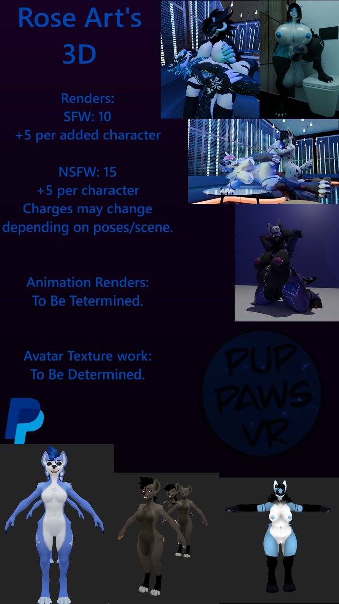 Heyo! New Pin!~  

I am Rose/pupp

I am a very well learning 3d rendering artist, slowly getting better with each render, I Do accept PayPal Payments only! link is in my Linktree!

Hit up my DM's if interested in a render!~ <3

Comms for renders, Open! 
Avi comm TBD
