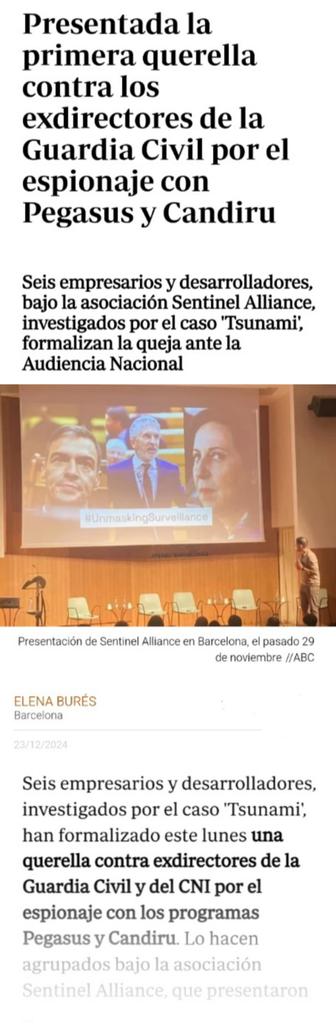 Pakcs10's tweet image. 🟥 #Catalangate / #Proces #TsunamiDemocratic 

- La asociación &quot;Sentinel Alliance&quot; se querella contra exdirectores de la Guardia Civil y del CNI por haber sido víctimas de espionaje ilegal con los programas #spyware #Pegasus y #Candiru
.
#Ciberseguridad 
.
abc.es/espana/catalun…