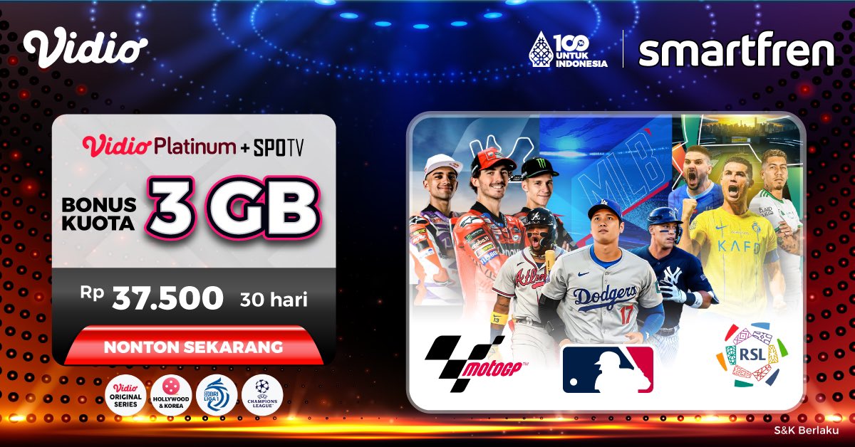 smartfrenworld's tweet photo. Nonton bola, basket, atau badminton? Semua ada di Vidio Platinum + SPOTV, cuma 37.500/bulan + dapet kuota 3 GB dariSmartfren! 😎 Gaskeun beli sekarang juga! 🏆 #SportMania https://t.co/E2picirnwi https://t.co/x4ai8rVrDP