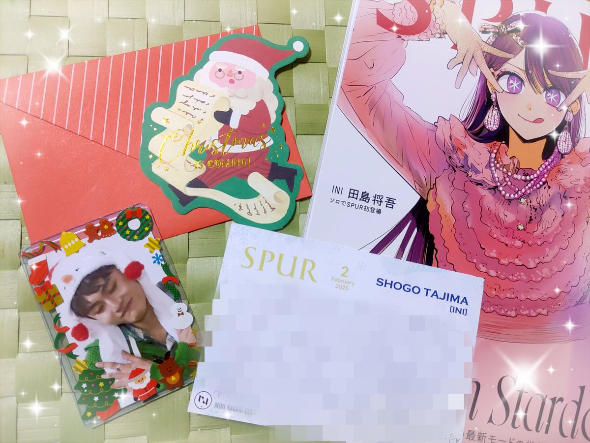 taji_0303's tweet image. #MINIハガキ部
たじ君SPUR初ソロ起用嬉しくて早速お礼のハガキを✍️💚
クラシックから近未来的なファッションまで素敵に着こなしてインタビューも幸せなった🥰

一緒にたじ君へクリスマスカードも🎄.*
メンバーと楽しいクリスマス過ごしてね🫶

#シュプール2月号 
#INI   @official__INI
#田島将吾