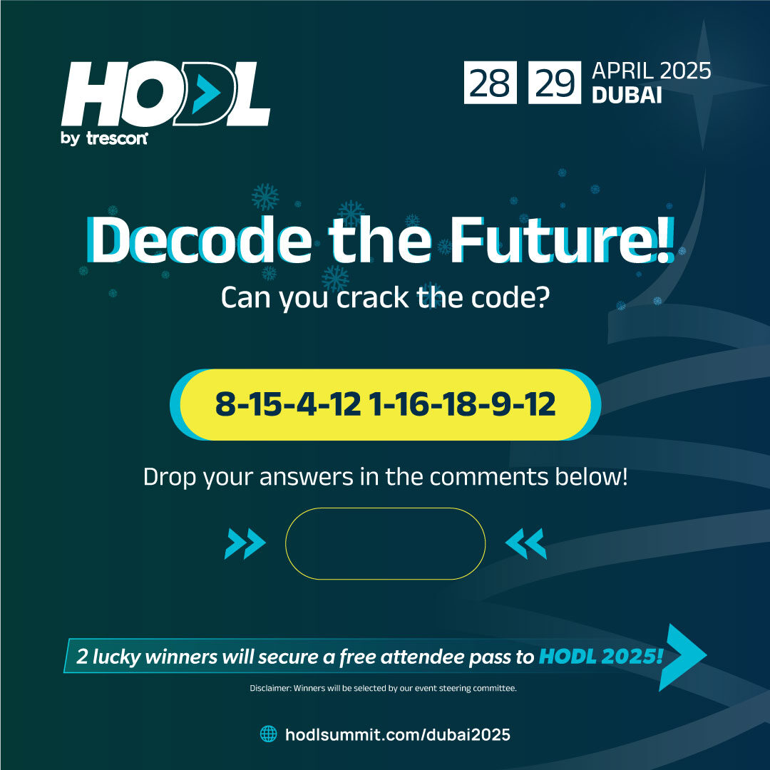 TresconGlobal's tweet image. Can you crack the code?

Hint: Think beyond letters, think blockchain.

Drop your answer below &amp;amp; follow us on Telegram for winner updates: hubs.li/Q030zdSH0

The future awaits—let’s see who’s ready to @HODLbyTrescon!

#beyondblockchain #HODL #hodl25 #worldblockchainsummit
