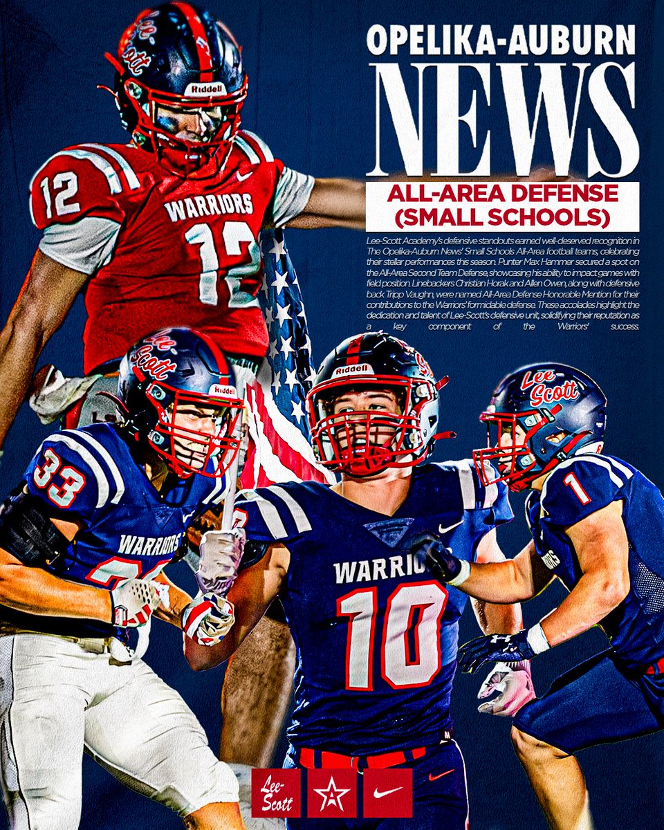 LSA_Warriors's tweet photo. Congratulations to these Warriors for being named to the All-Area Defense for Small Schools by @oanewspreps!

Max Hammer, Second-Team
Christian Horak, Honorable Mention
Allen Owen, Honorable Mention
Tripp Vaughn, Honorable Mention

#HailAcademy🍢 https://t.co/mxMKBW2s9j
