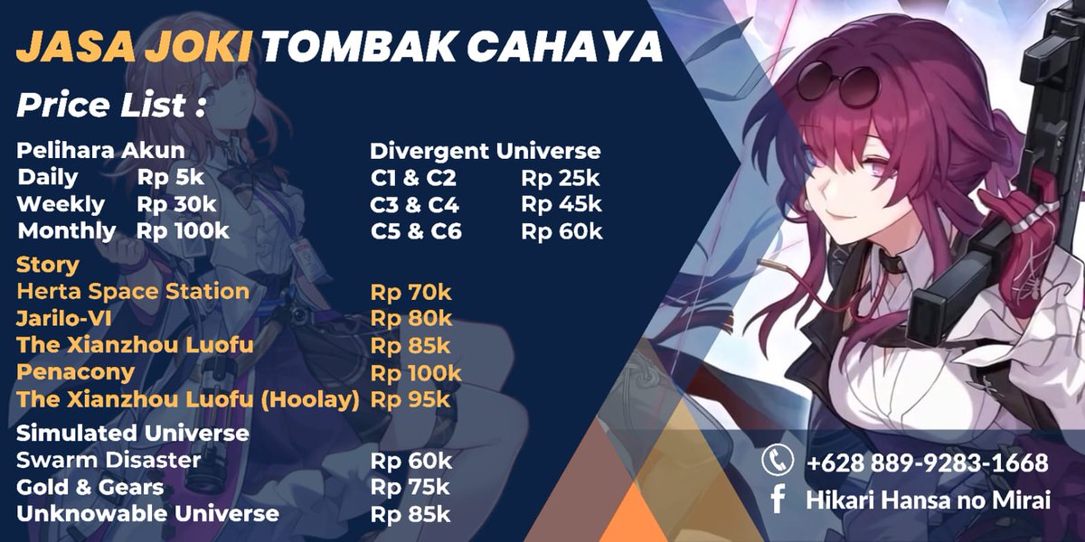 ☆ — help rt/likes, thanks a lot 🫶

hai kawannn, ini aku lagi open joki hsr, siapa tau ada yang lagi malas ngerjain quest. Atau mau request lainnya yang ga ada di pamflet juga boleh banget langsung chat aja di cp yang tertera. Negotiable kok guys! 😻

#zonauang #zonaba #jokihsr