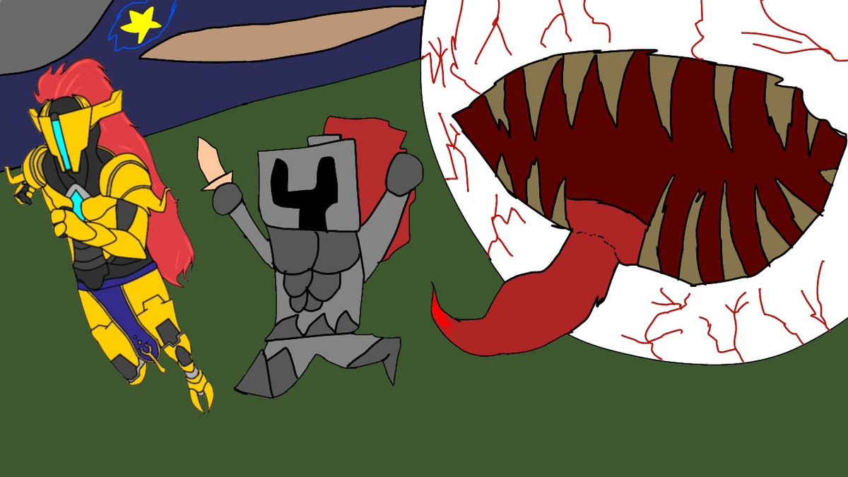 Dibujito de miniatura, yo y un compa corriendo del ojo de Cthulhu 
#Terraria