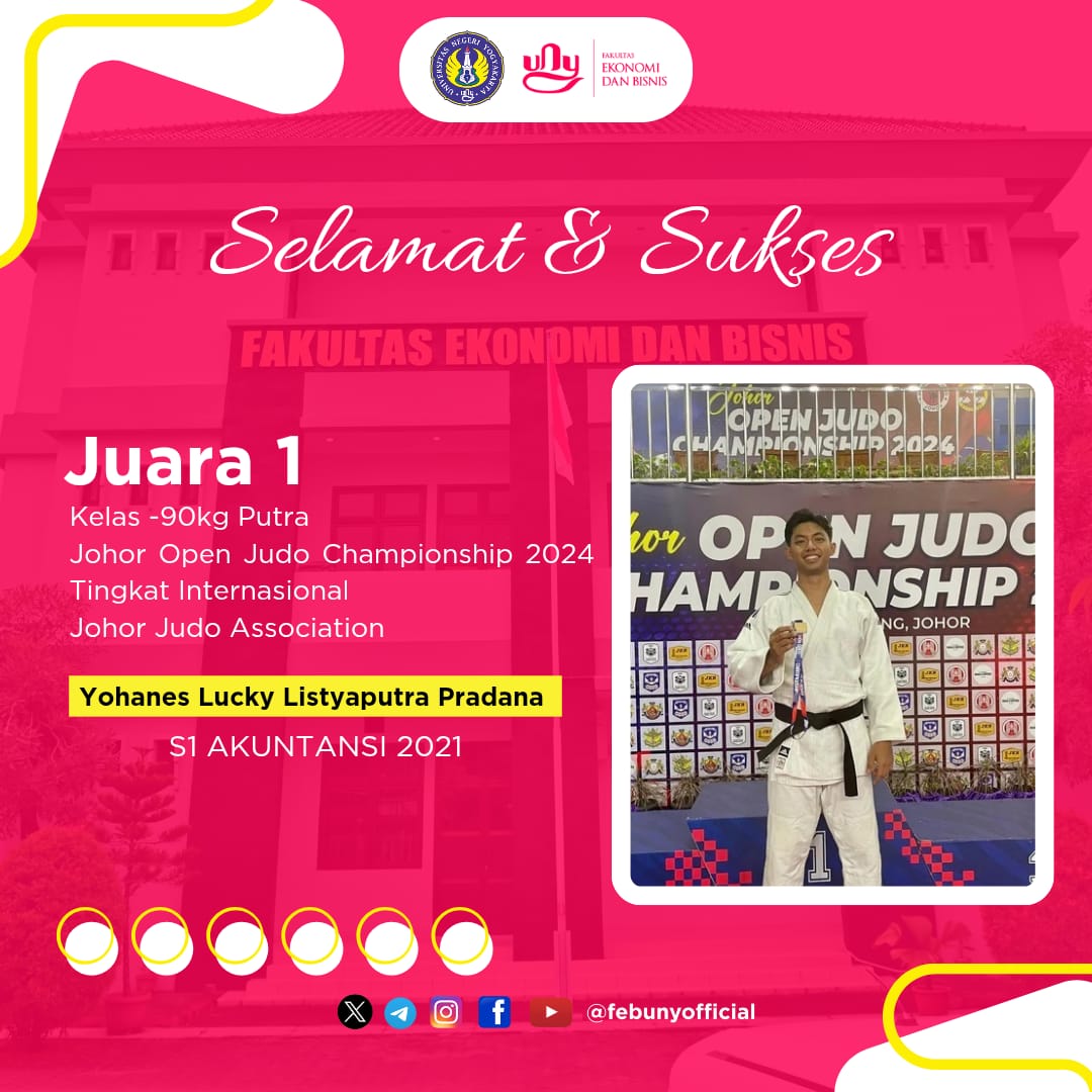 febunyofficial's tweet photo. Juara 1 Johor Open Judo Championship 2024 pada Kelas -90kg Putra diraih oleh Y. Lucky Listyaputra P., mahasiswa S1 Akuntansi 2021. Ajang tingkat internasional ini berlangsung di Stadium Kluang, Johor, Malaysia, pada 20-22 Desember 2024 lalu.

#FEBsuccess #FEBright #FEBUNY https://t.co/i1OCuxlkLo