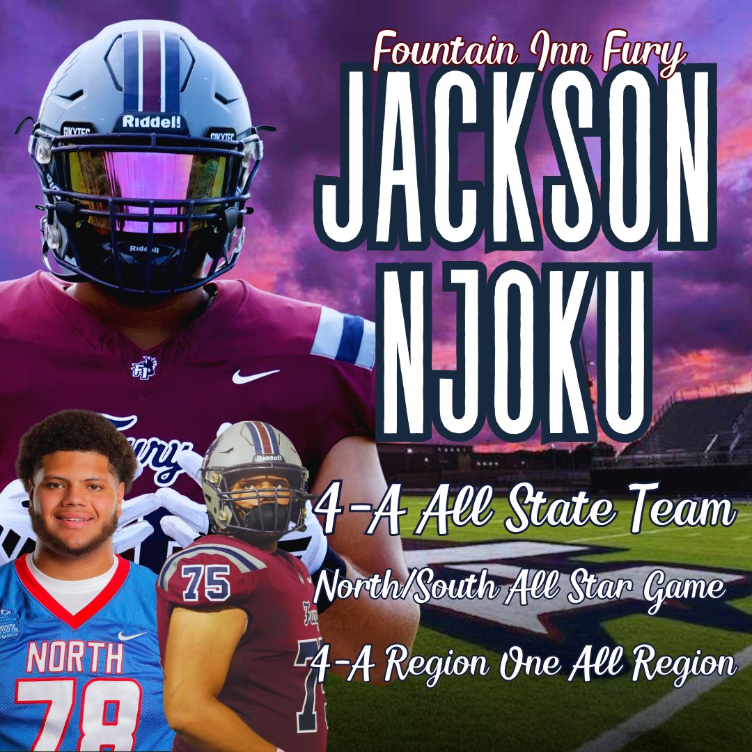 Lucas Clark (@lucas_clark120) on Twitter photo What a season for senior <a href="/JacksonNjoku1/">Jackson Njoku</a>. Coaches he's a amazing player with a lot of talent and dedication to the game. He's a key part of the <a href="/FIHSfootball44/">Fountain Inn High School Football</a> O-line and excited to see what's in his future! <a href="/FuryBoosters/">Fury_Boosters</a> What a season for senior <a href="/JacksonNjoku1/">Jackson Njoku</a>. Coaches he's a amazing player with a lot of talent and dedication to the game. He's a key part of the <a href="/FIHSfootball44/">Fountain Inn High School Football</a> O-line and excited to see what's in his future! <a href="/FuryBoosters/">Fury_Boosters</a>