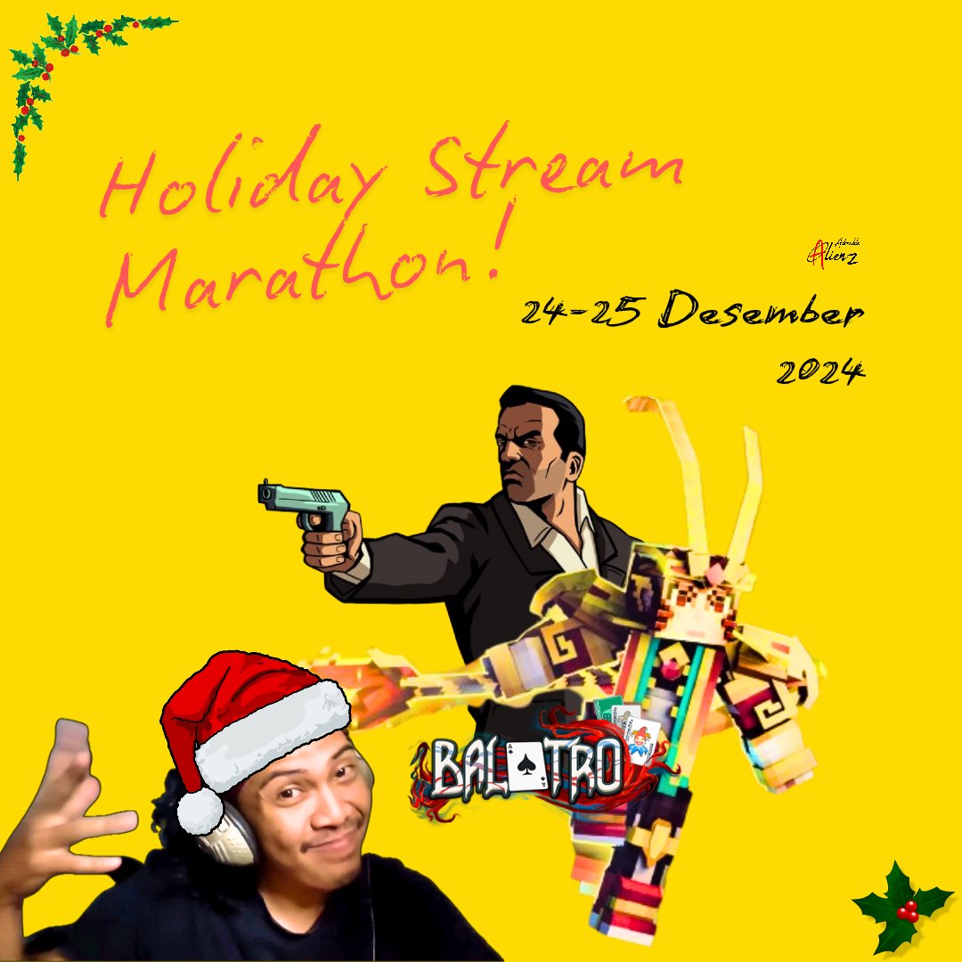 Holiday Stream Marathon is coming!
Kuakan menemani liburan kalian mulai siang sampe malem. Stay tuned &gt;&gt;&gt; youtube.com/@adorablealien…

#holiday #Livestream #youtubegaming #Balatro #Minecraft #GTA