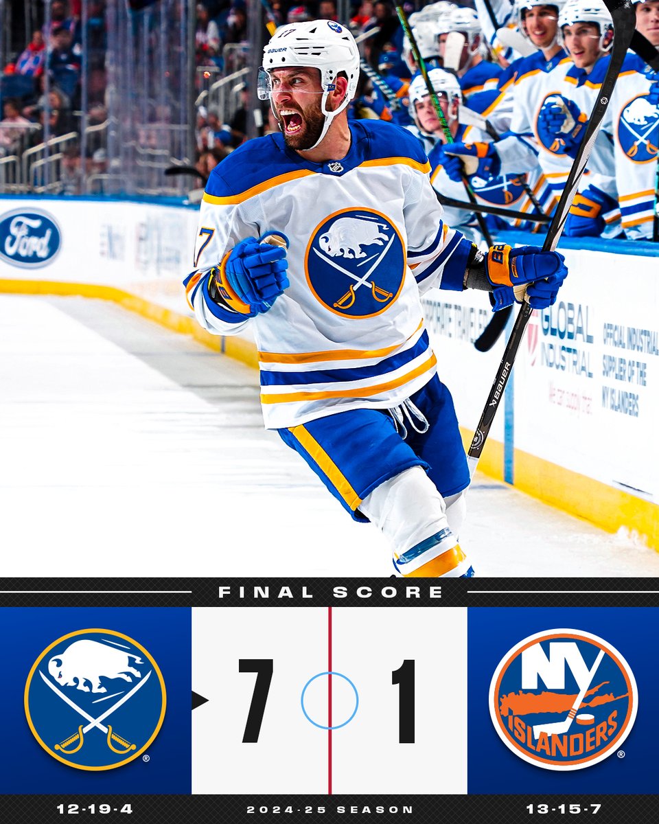 NHL's tweet photo. The @BuffaloSabres win big on Long Island! 🦬 https://t.co/uyVND2Bmvb