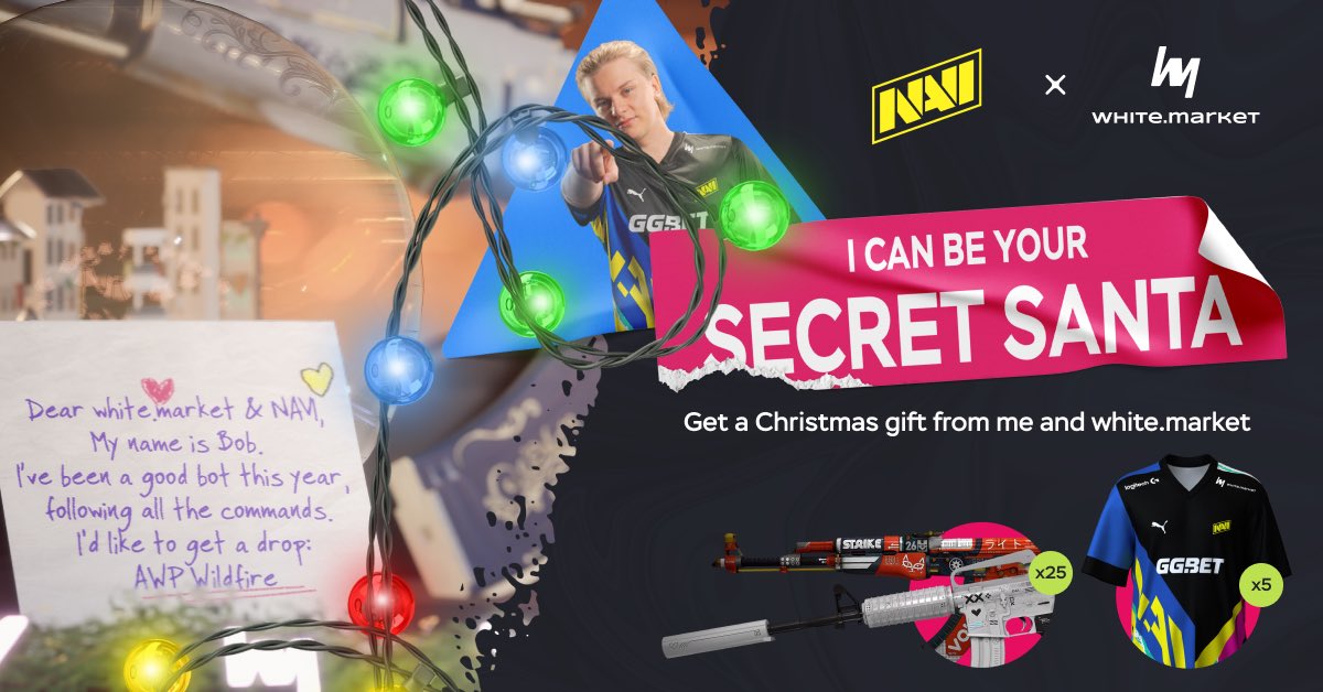 NAVI Aleksi (@aleksibcsgo) on Twitter photo Your support was amazing this year, and as a thank you we want to be your Secret Santa ๐
๐ป
You can get the desired skin from <a href="/whitemarketcsgo/">CS2 white.market</a> or signed NAVI jersey from us! Fill out your wishlist: white.market/Aleksib Your support was amazing this year, and as a thank you we want to be your Secret Santa ๐
๐ป
You can get the desired skin from <a href="/whitemarketcsgo/">CS2 white.market</a> or signed NAVI jersey from us! Fill out your wishlist: white.market/Aleksib