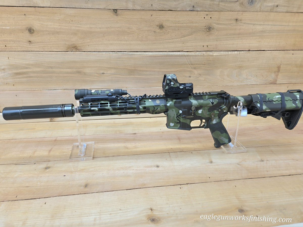 Eglguns's tweet photo. Working on a new indoor photo booth for picture consistency. 300blk suppressed SBR.  Custom Camo. 

#cerakote #eglguns #factorytrained #certifiedapplicator #finishstrong #advancedapplicationcertified #nfa #sbr #suppressors #customcamo #holosun #2stamptuesday #class2sot #ffl07 https://t.co/TQ1LyzJdaS