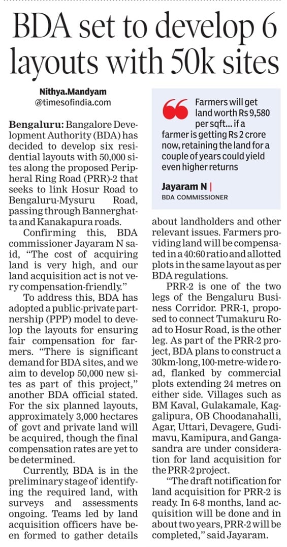 Maheshbr4U's tweet image. More info on  #Bengaluru #Peripheral Ring Road 2 ( PRR2) :
■ 30 Km long conn. Kanakapura Rd (PRR 1) to Mysore Rd (at MAT NKPL)
■ Huge 300 feet road with 80 feet width for Commercial sites on either side
■ 50000 Residential sites
 📸  :@Nithya_Mandyam @shriharap HP Punyavathi