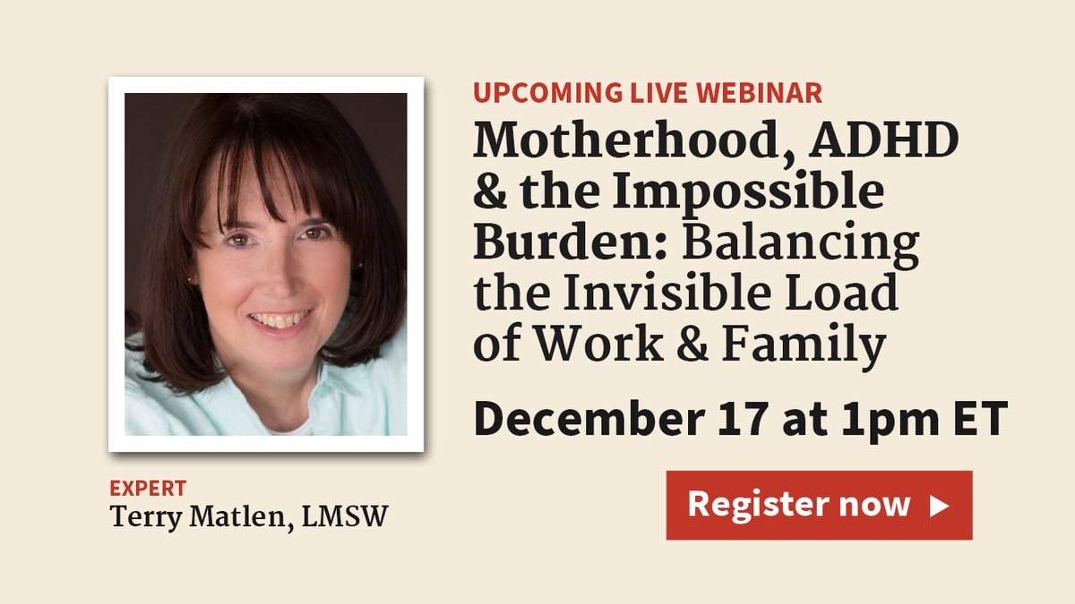 If you missed my webinar last week at ADDitudeMag (my topic was "Moms with ADHD: Motherhood, ADHD &amp; the Impossible Burden: Balancing the Invisible Load of Work &amp; Family."), you can watch the replay and download my slides at bit.ly/41yfmlV
Enjoy (it's free!)