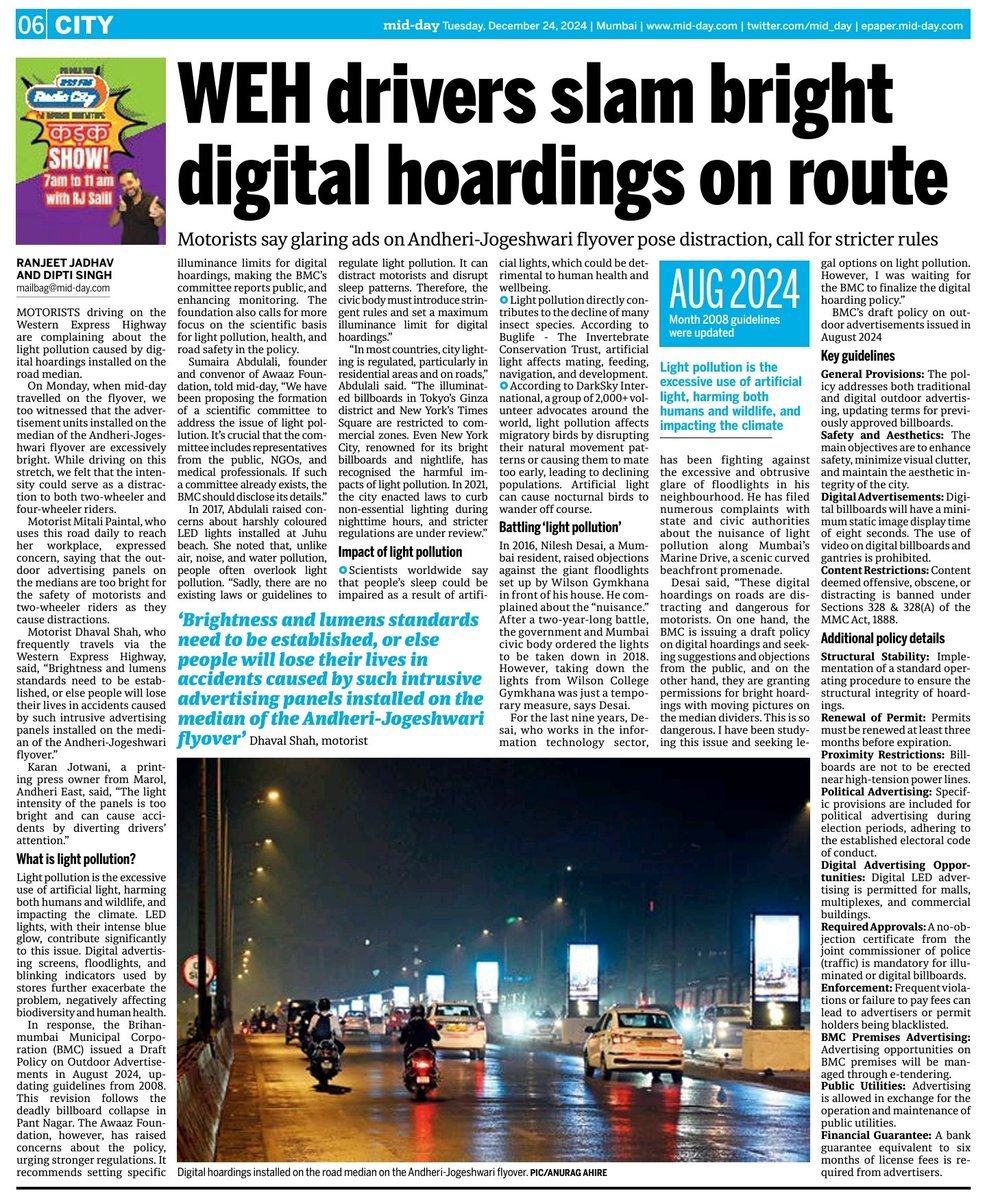 If you are driving on #Mumbai's Western Express Highway after sundown, you'll be bombarded by the bright, distracting, and large digital hoardings, often risking lives due to sudden visual changes. <a href="/mid_day/">Mid Day</a>'s <a href="/ranjeetnature/">Ranjeet Shamal Bajirao Jadhav</a> and <a href="/diptivsingh/">Dipti Singh</a> report on the nuisance