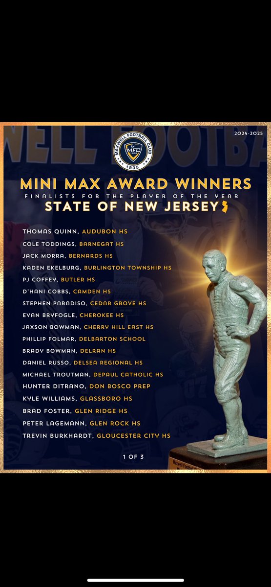Honored to receive the mini max award! <a href="/bhsbulldogsnj/">Butler Athletics</a> <a href="/football_butler/">Butler H.S. Football (NJ)</a>