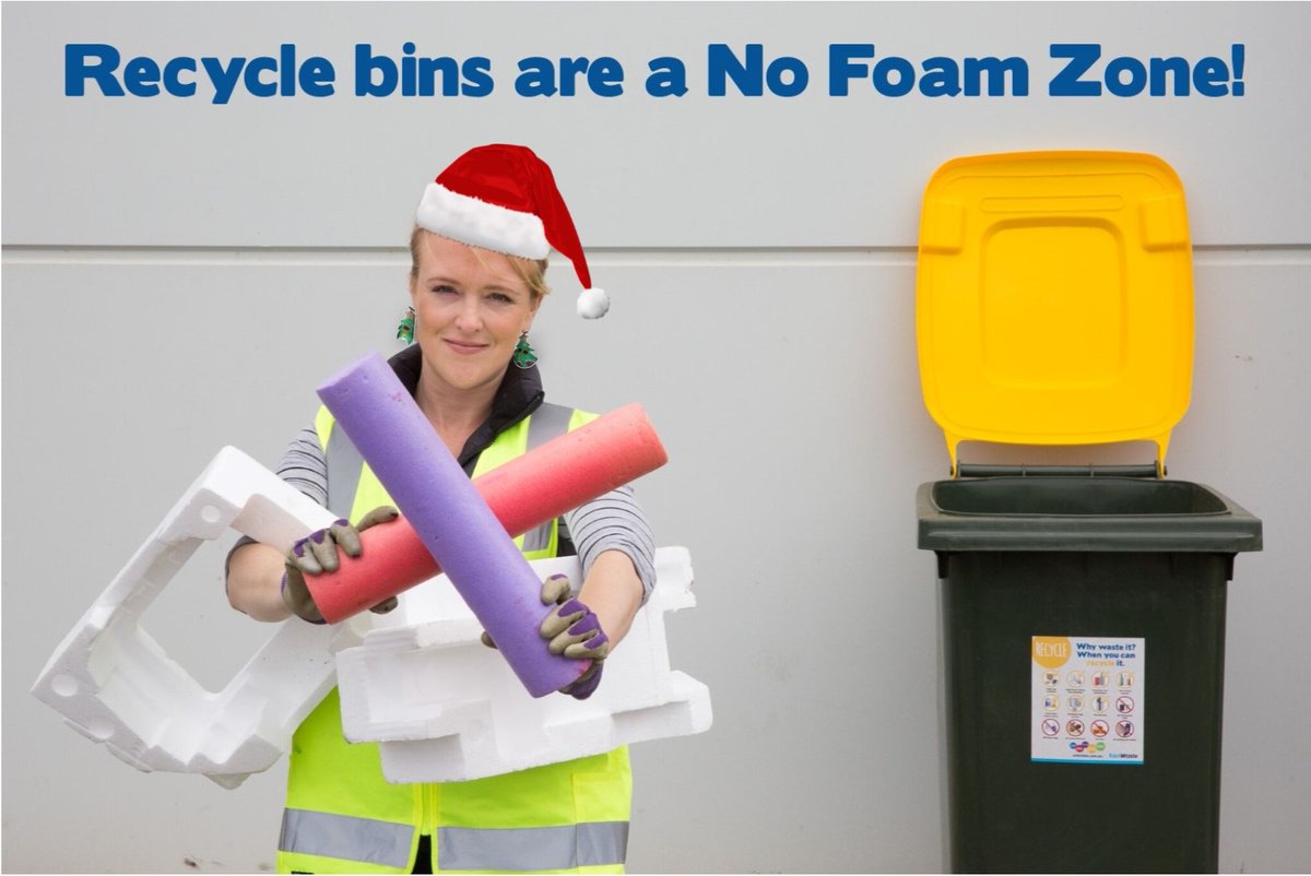 Larger Christmas gifts often come in rigid expanded polystyrene packaging.  

Please remember that your yellow recycle bin is a 🛑🚫 NO FOAM ZONE! ✋❗️ 

It can be recycled at drop off locations listed here 👉🏼 bit.ly/3B9PkdS