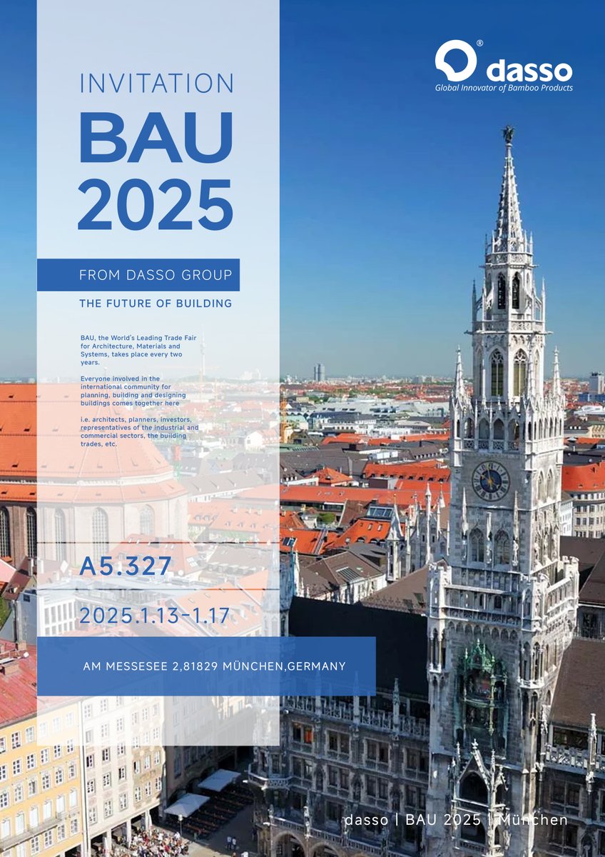 We cordially invite you to visit our booth at BAU, where we can engage in insightful discussions and explore opportunities for collaboration toward a more sustainable future! 🌿 

📍 : A5.327, Am Messesee 2, 81829 München, Germany
📆 : January 13–17, 2025

#dasso #Exhibition