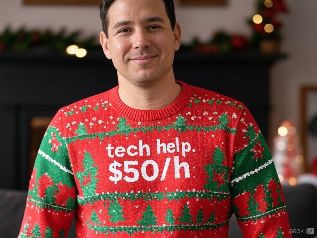 tech4eleven's tweet photo. For all the techies out there, here’s a wise clothing idea for when around family for the holidays. You know you’ll get enlisted. Might as well make a buck. https://t.co/G7CtDQ4Arj