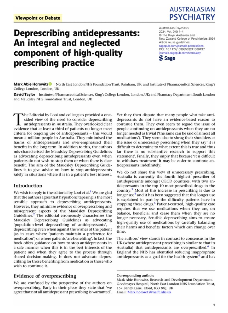 Ash Paul (@pash22) on Twitter photo Deprescribing antidepressants: An integral and neglected component of high-quality prescribing practice journals.sagepub.com/doi/10.1177/10… via <a href="/markhoro/">Mark Horowitz @markhoro.bsky.social</a> & <a href="/DavidTa23968240/">David Taylor</a> Deprescribing antidepressants: An integral and neglected component of high-quality prescribing practice journals.sagepub.com/doi/10.1177/10… via <a href="/markhoro/">Mark Horowitz @markhoro.bsky.social</a> & <a href="/DavidTa23968240/">David Taylor</a>