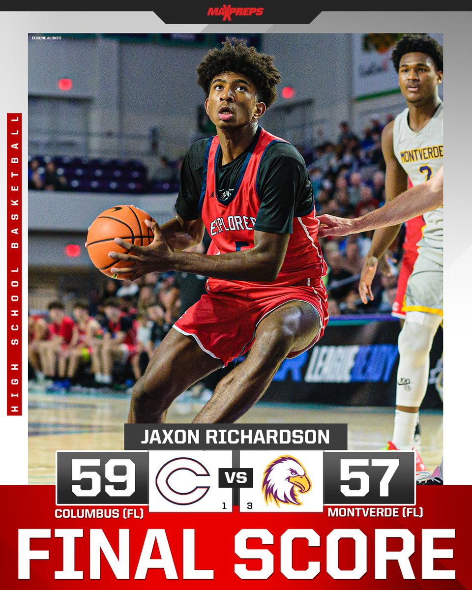 Top 40 junior Jaxon Richardson scored 18 points as Columbus defeats Montverde Academy 59-57 to capture City of Palms Classic title in wire-to-wire win. 🔥🏆

Full story ⬇️
maxpreps.com/news/NQQhd6w32…