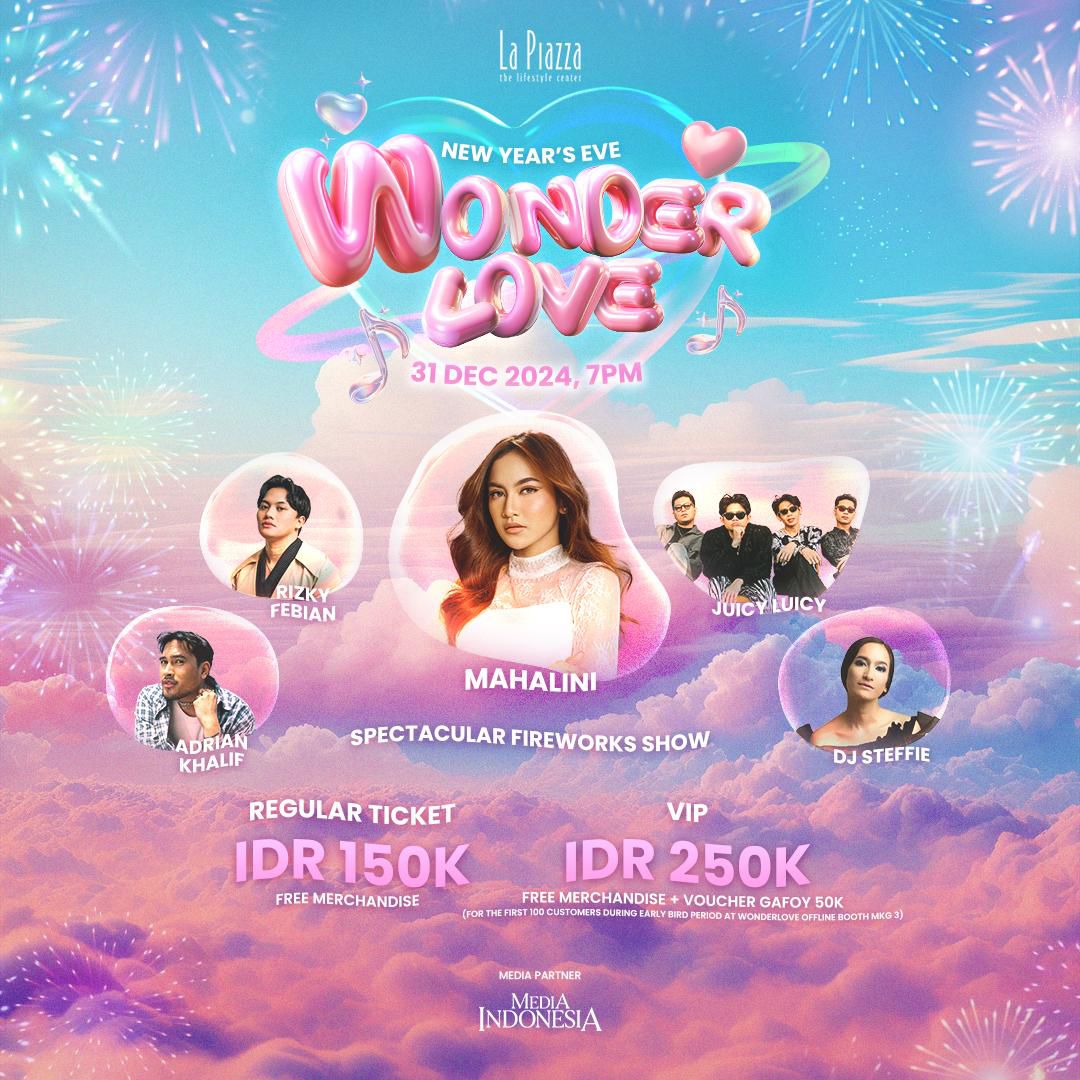 mediaindonesia's tweet photo. WONDERLOVE New Year’s Eve di MKG! 🎶🎆
✨ Regular tiket mulai dijual 8 Desember 2024 di https://t.co/23oaBuCD7Z
📍 Offline booth: Wonderlove MKG 3 (depan Ibox)
#MKGLapiazza #MKG #WonderLove #NewYearsEve #MIA24 https://t.co/kJbAMZUpOO